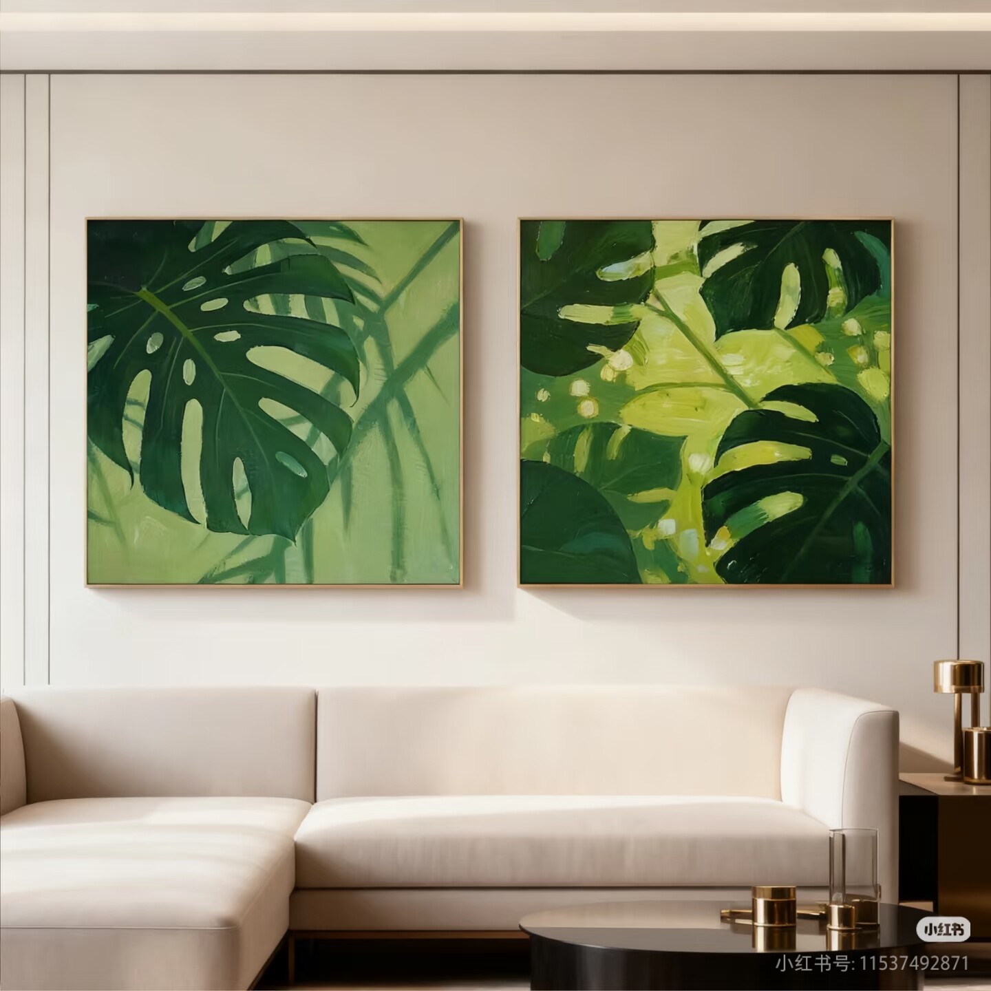 龟背竹方形绿植装饰画小清新仿油画小众唯美高级感卧室客厅摆挂画