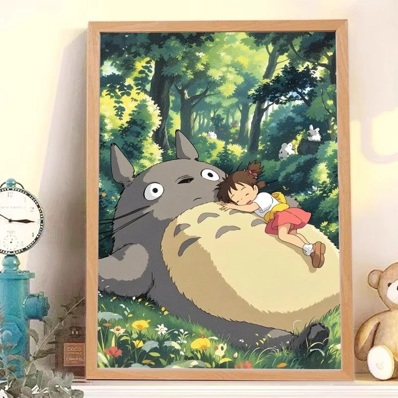 宫崎骏龙猫装饰画成品仿油画卡通可爱动漫人物儿童卧室客厅摆挂画