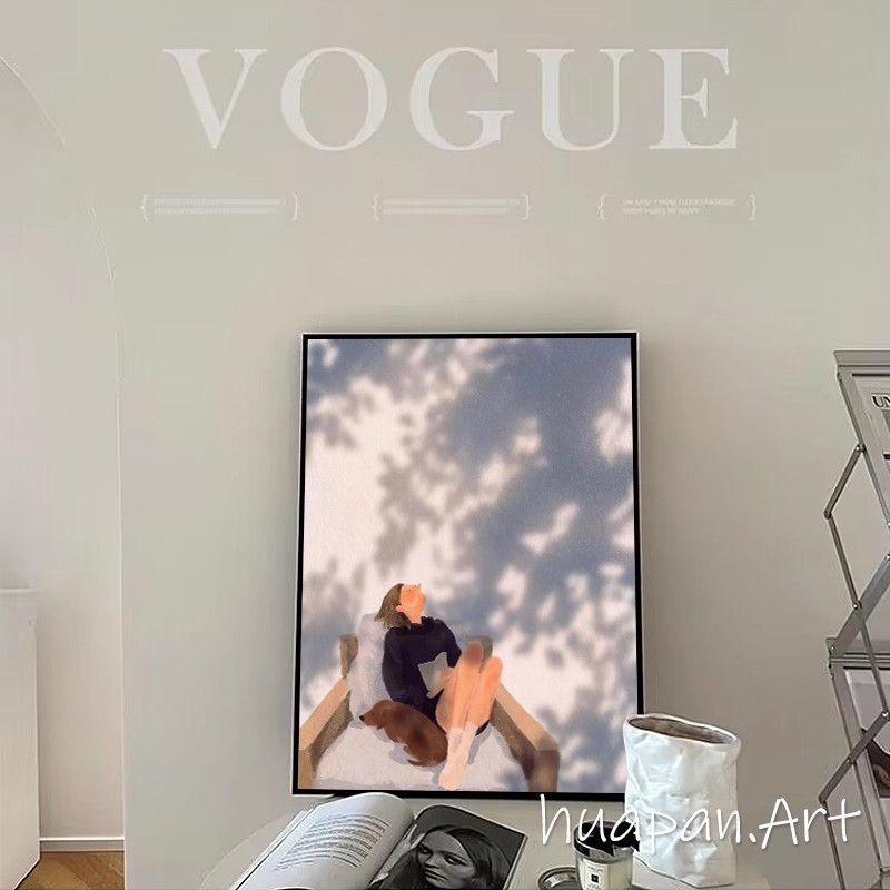 光影女孩治愈系装饰画唯美人物小众艺术高级感简约卧室客厅摆挂画