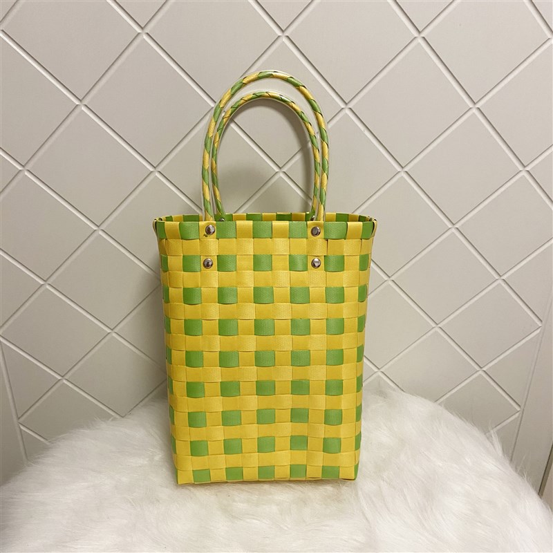 新款手工编织可爱迷你彩色清新格子包菜篮子手提礼品洗澡收纳篮子