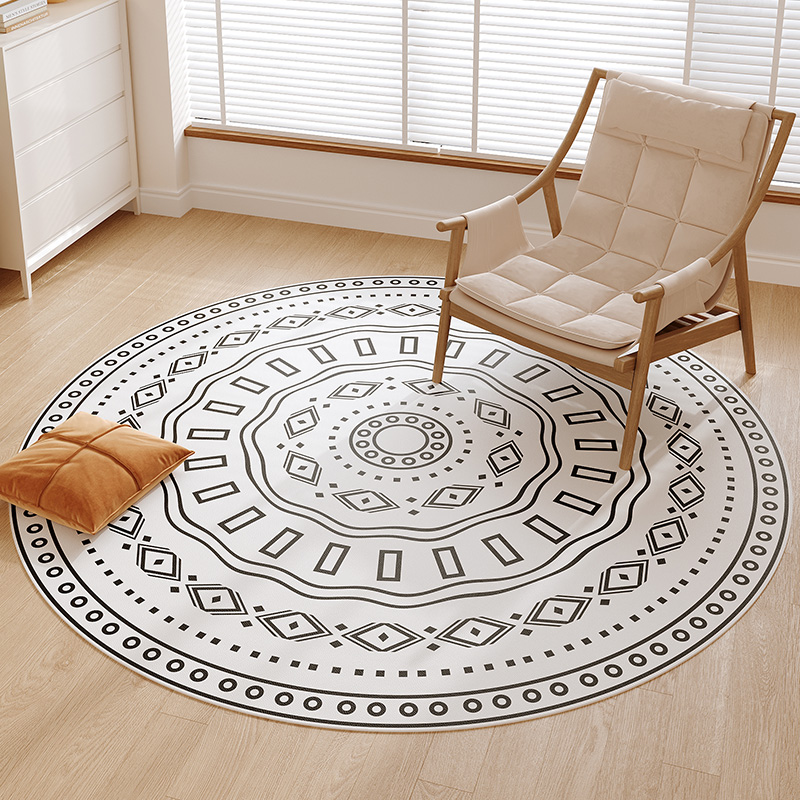 摩洛哥风格圆形地毯客厅卧室衣帽间PVC皮革复古高级感转椅子地垫