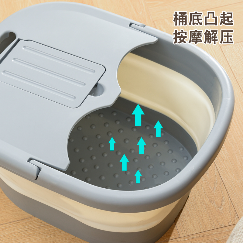 可折叠洗脚桶便携式家用按摩足浴盆加高过小腿带盖儿童保温泡脚盆