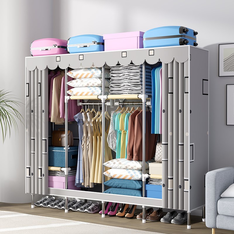 衣柜家用卧室布衣柜全钢架加粗加厚出租房用简易组装收纳挂柜子