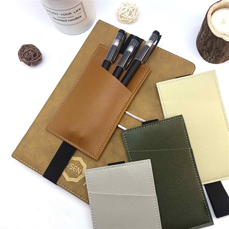 新款纯色笔记本 电脑装笔弹力松紧绑带PU皮革笔插in多功能笔袋