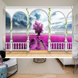 卷帘窗帘定制d立体背景画办公室客厅卧室遮光隔断手拉升降免打孔