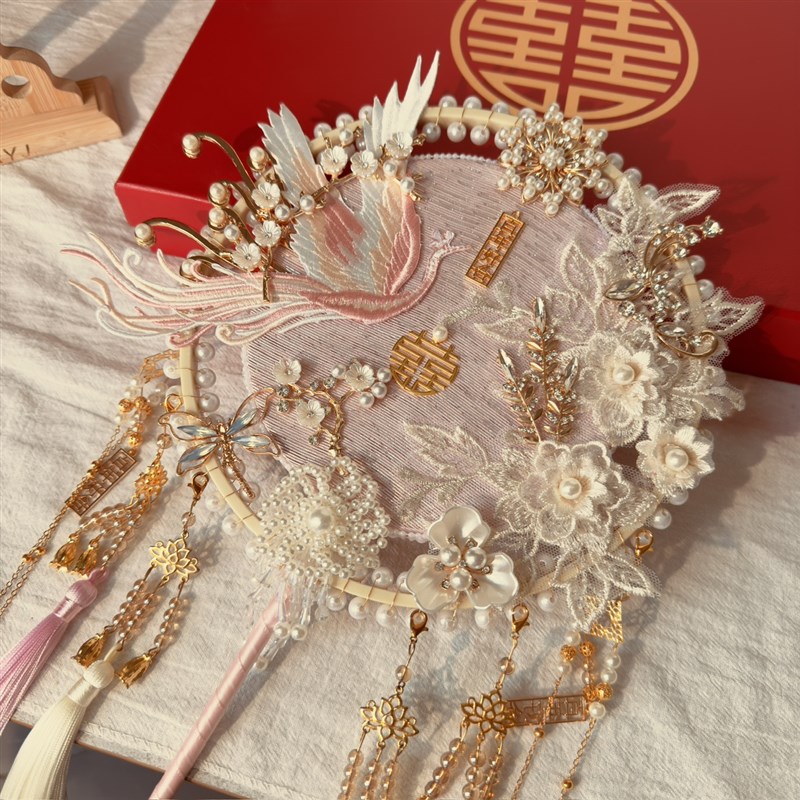 团扇结婚新娘礼中式喜扇秀禾却扇婚中式高级感diy材料包双面扇子
