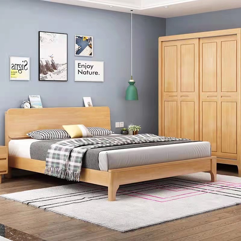 现代简约全实木衣柜推拉门卧室家用小户型移门柜子中式原木大衣橱