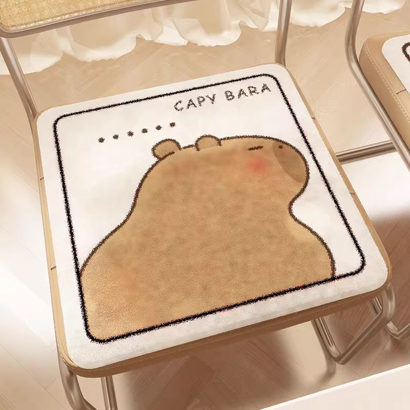 萌系卡皮巴拉冬季加厚坐垫办公室保暖座椅垫子学生宿舍方形垫