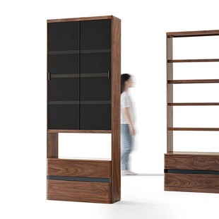 升降实木满墙书柜卡座玻璃门防尘落地展示柜良年家具