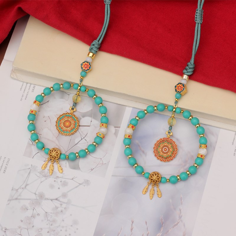 高级感汽车挂件车内吊饰仿绿松石捕梦网平安后视镜短装饰手工男女