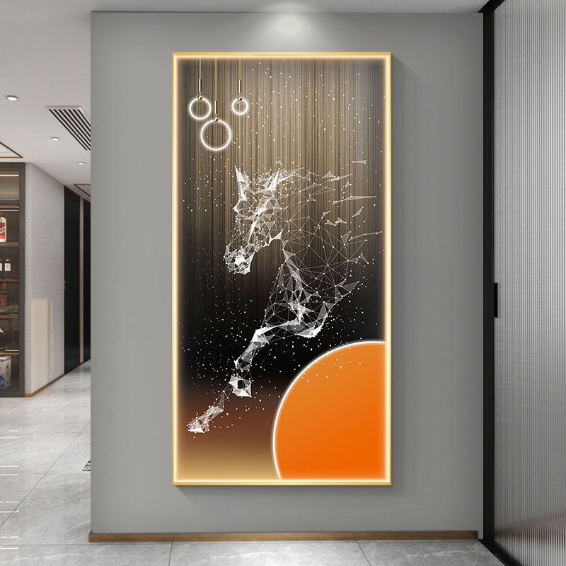 入户玄关装饰画现代竖版马到成功高档晶瓷画沙发背景墙挂画