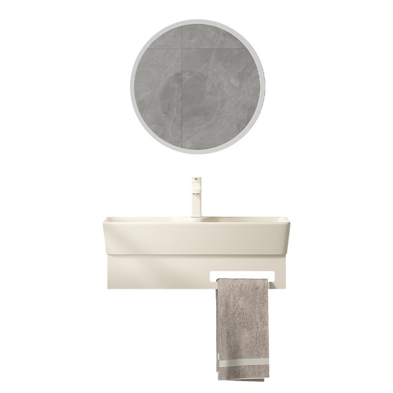 新款奶油风挂壁式加厚支架盆小户型卫生间家用陶瓷挂墙洗脸盆