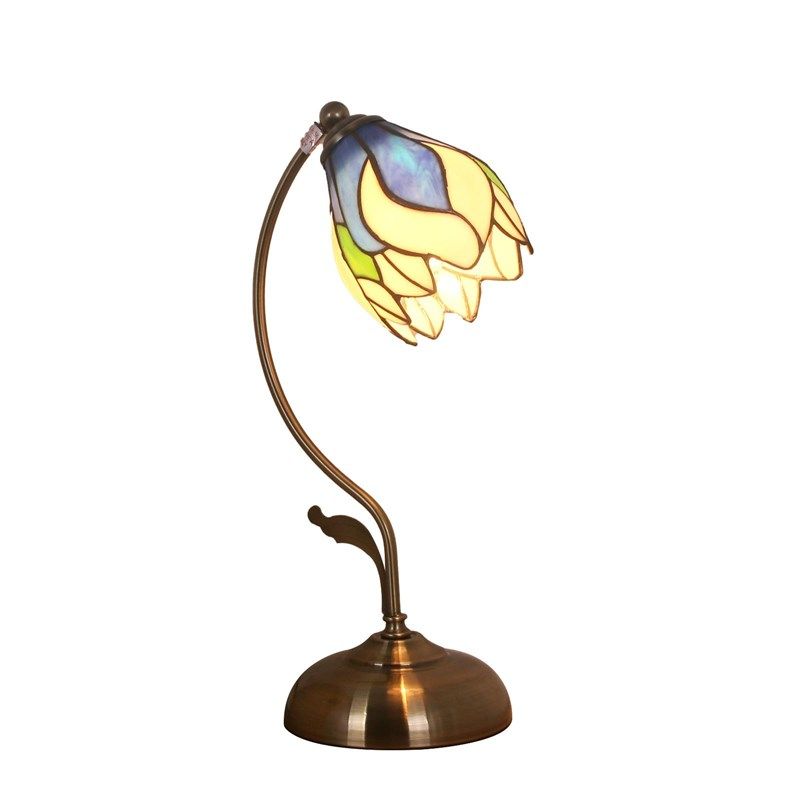 地中海风格台灯复古怀旧卧室床头欧式书桌护眼学习彩色玻璃装饰灯