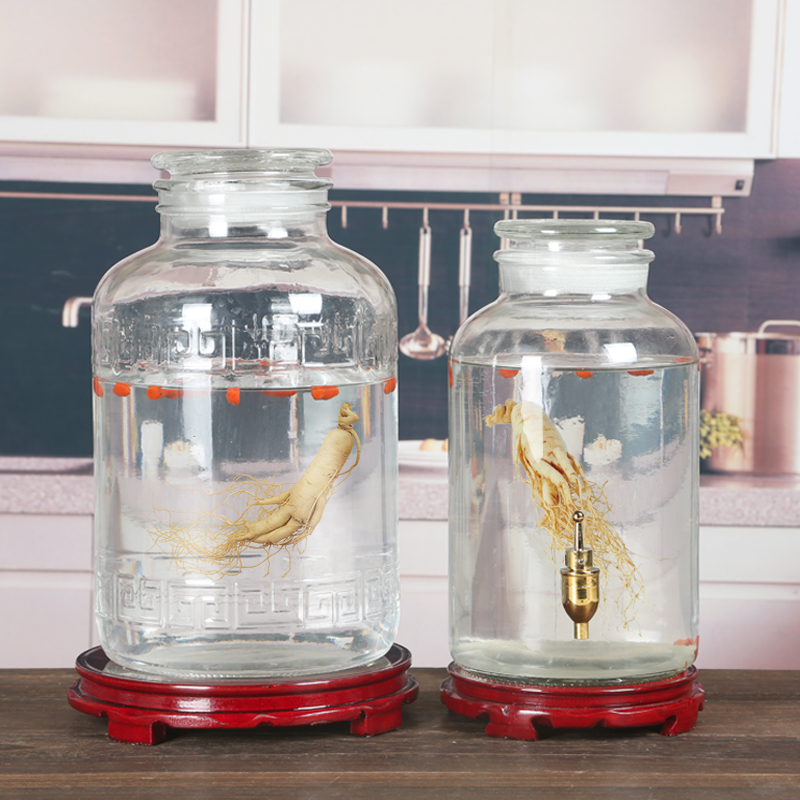 玻璃泡酒瓶带龙头家用容器人参酒坛磨砂口玻璃密封罐10斤20储物罐