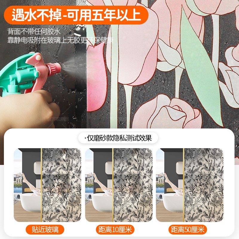 装万家浴室卫生间玻璃门贴纸法式书房阳台窗户贴膜静电透光不透人