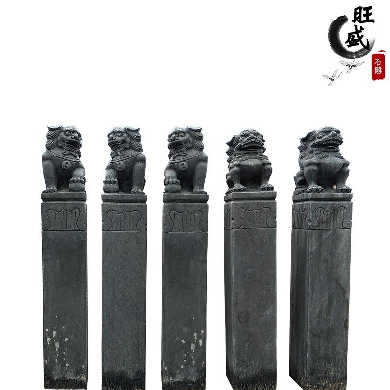 石雕青石仿古小狮子栓马桩拴马柱室内庭院酒店门口大理石石柱摆件