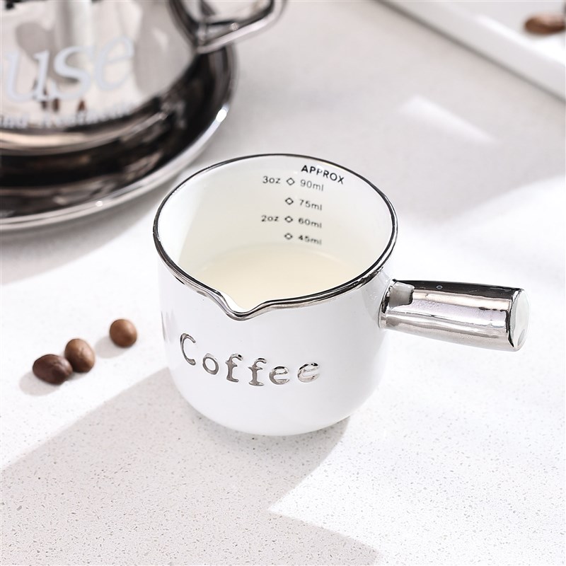 陶瓷咖啡杯带刻度量杯意式浓缩咖啡萃取杯 精致奶盅器具盎司杯