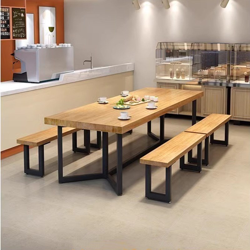 工业风大型饭店餐桌椅实木长方形会桌铁艺面馆酒店长条桌