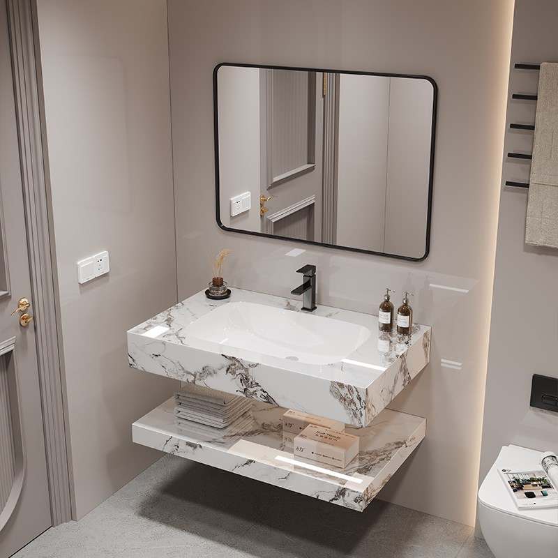 现代层岩板无缝盆浴室柜卫生间洗手洗脸盆