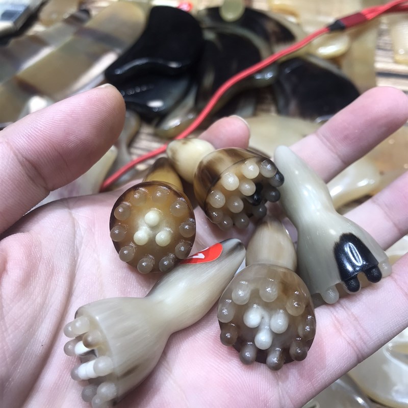 牛角莲蓬面部美容经络疏通点穴拨筋棒天然白牦牛脸眼颈部全身通用