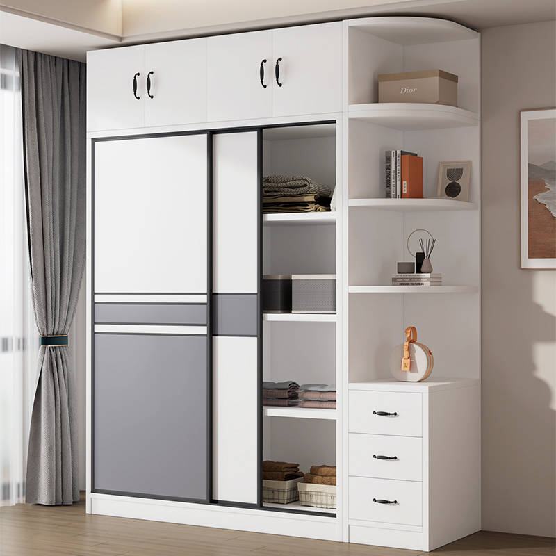 衣柜卧室家用简易出租房用实木收纳柜小户型推拉门儿童储物柜衣橱