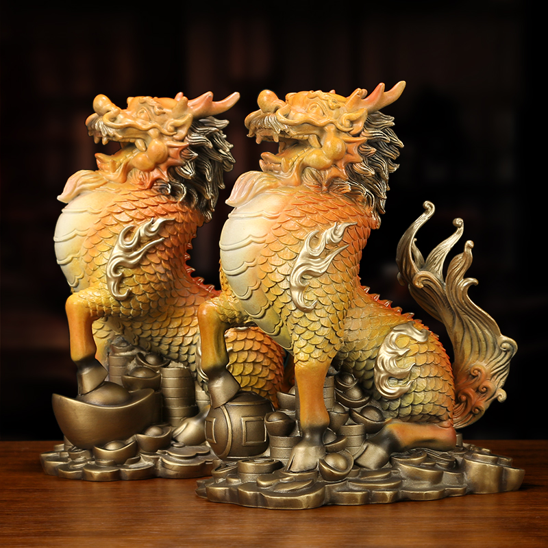 《财富麒麟》铜麒麟摆件一对家居客厅招财装饰店铺办公室业礼品