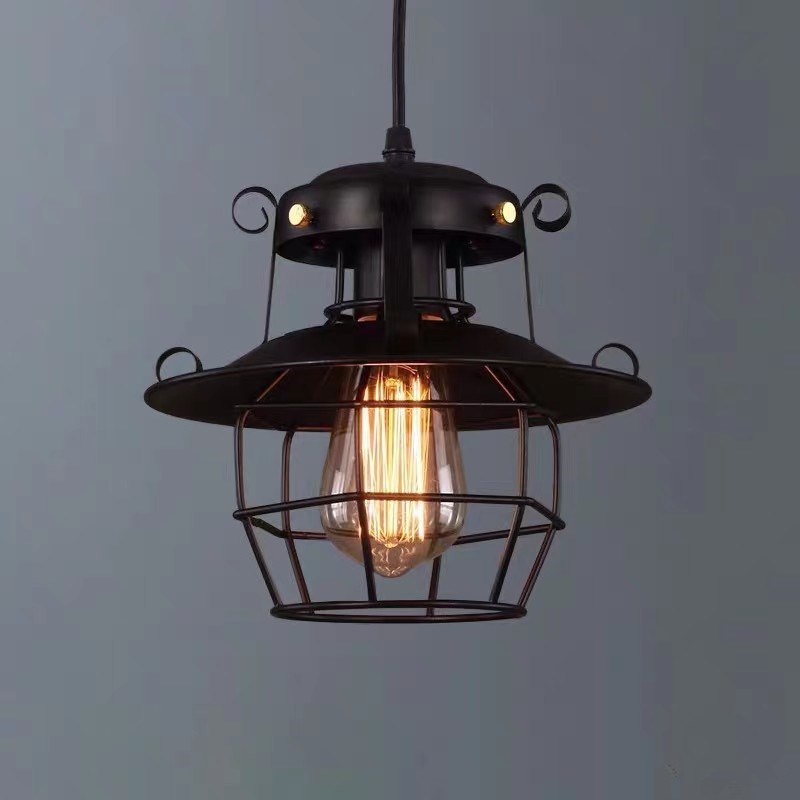 LOFT工业风餐厅酒吧台吊灯复古怀旧创意过道走廊单头铁艺笼子灯具