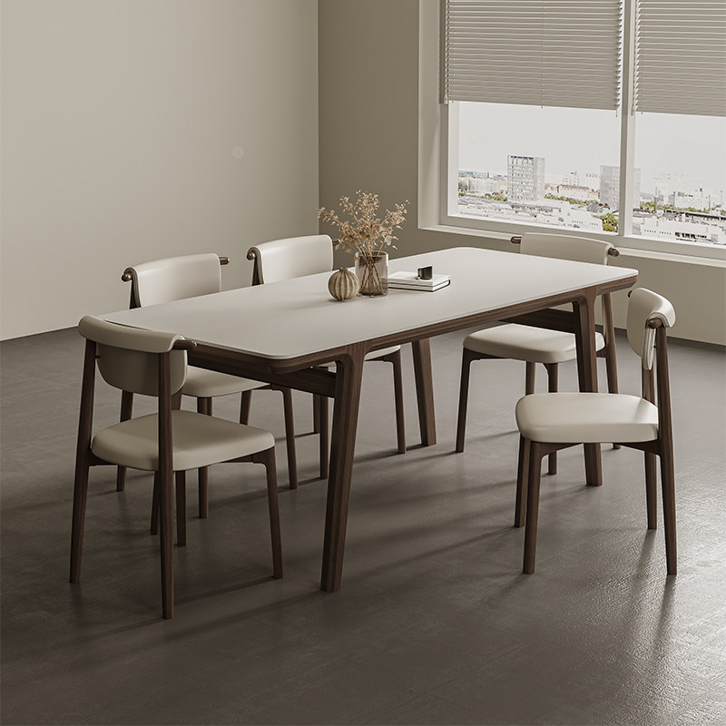 实木岩板餐桌现代白蜡木实木腿长方形哑光白色岩板餐桌椅,住宅家具,岩板餐桌,淘宝优惠券,粉丝福利购,淘宝优惠卷