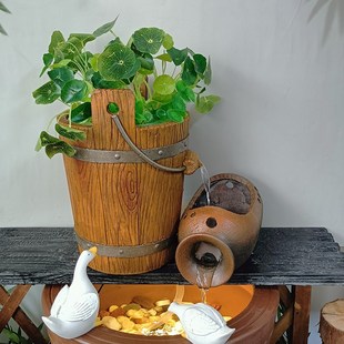 树脂材质仿木桶水循环盆鱼缸造景鱼池水缸古法养鱼循环水绿植盆