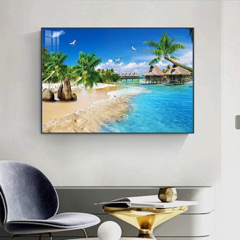 现代卧室床头装饰画酒店宾馆挂画客厅海景风景横版房间墙壁画