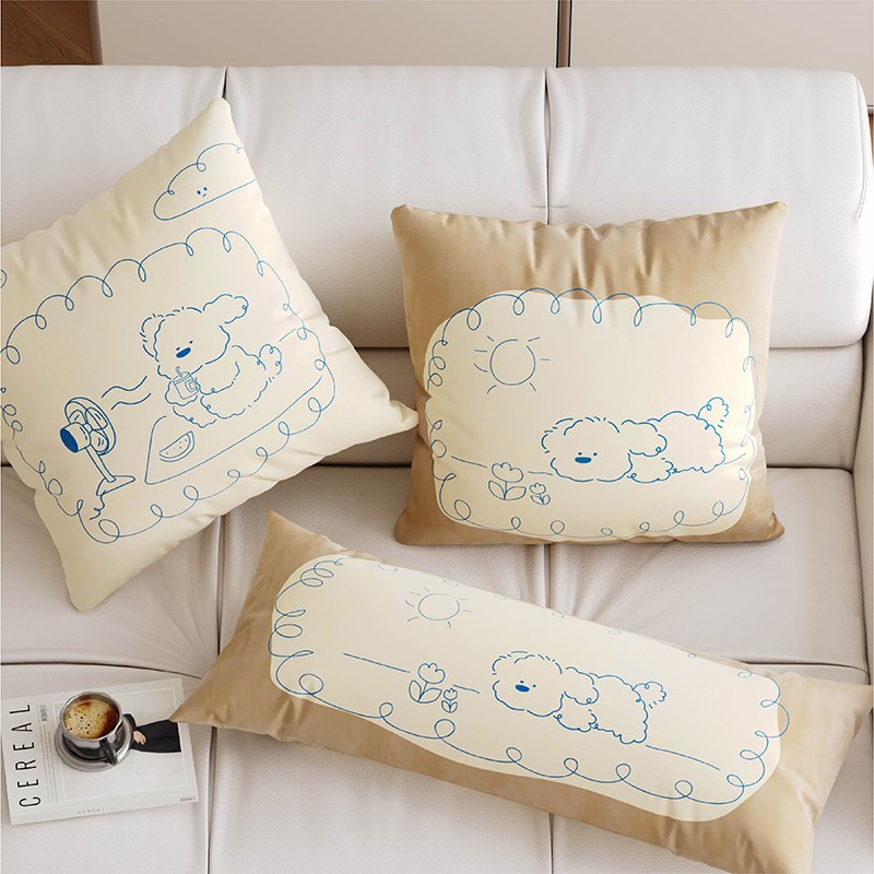 法式小狗复古in风客厅沙发抱枕靠垫抱枕长条靠枕床头腰枕含芯