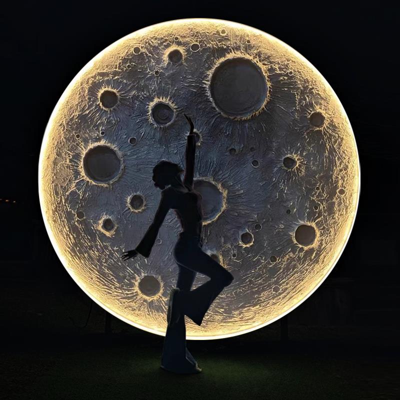 3D立体浮雕月球灯壁灯酒吧露营背景墙壁挂圆形石膏月亮装饰壁画灯