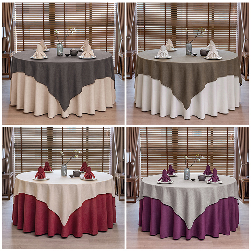 酒店桌布饭店餐厅宴会大圆桌圆形棉麻台布亚麻纯色定制