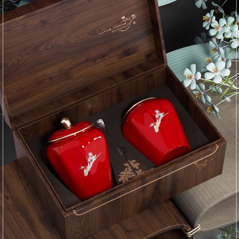 中秋高档陶瓷茶叶包装盒空礼盒红茶绿茶滇红密封罐通用礼盒装空盒