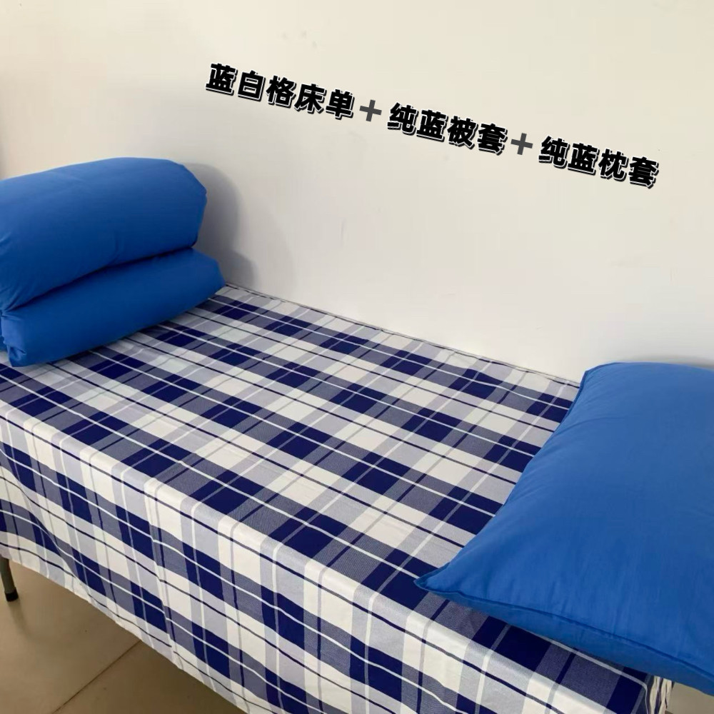 学生蓝白格子床单单人床床单被套