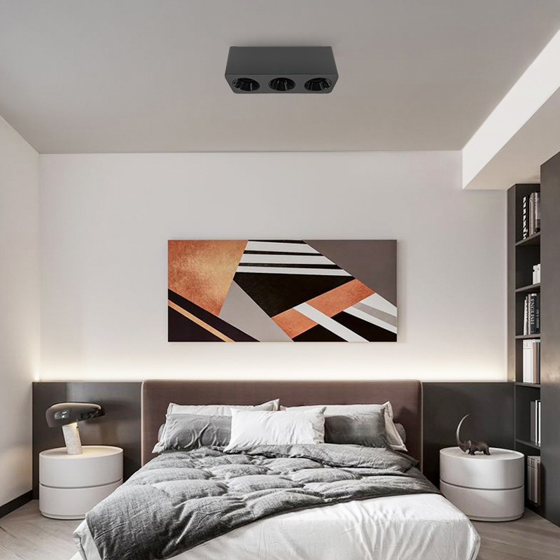 深防眩射灯方形极简头四头客厅无灯方通免钻孔斗胆灯明装筒灯