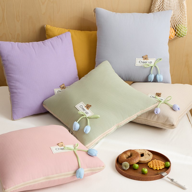 全棉 郁金香 抱枕被子两用二合一2025新款车用车载午睡毯子靠枕被