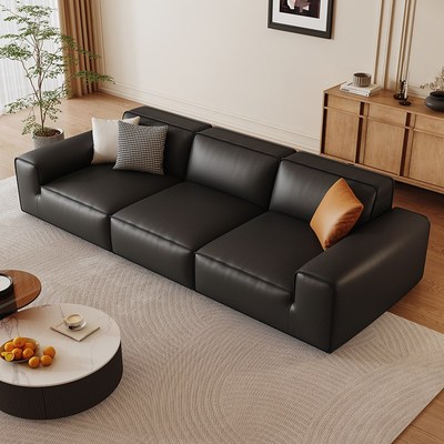 大黑牛真皮沙发客厅现代简约小户型意式极简牛皮直排豆腐块皮沙发
