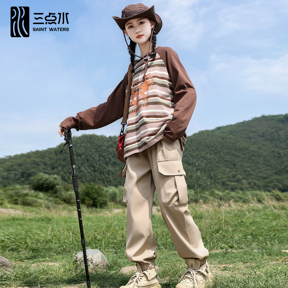 三点水2025春秋季男女童工装裤
