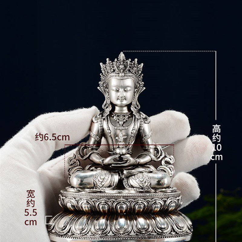 欧斯特《 常寿小雕像》铜镀银雕花层底座家居小铜像寸