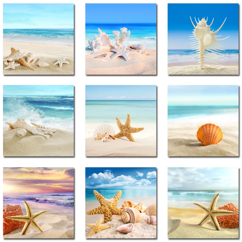 装饰画现代无框画儿童房间壁画卧室床头挂画海星风景画地中海