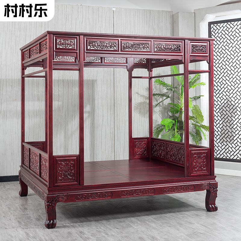 实木架子床中式明雕花人仿古踏步床宫廷月洞床花梨千工拔步床