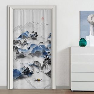 中国风挂帘挡风卫生间厨房 布艺门帘隔断帘空调家用免打孔卧室中式
