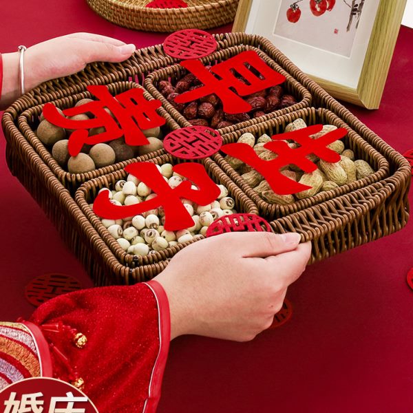 结婚用品大全婚房装饰早生贵子模具干果婚礼新房布置提篮压床摆件