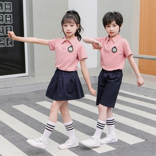 粉色英伦风校服套装 小学生班服e夏季 儿童毕业表演服幼儿园园服