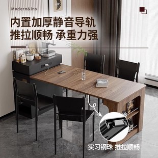 现代简约窄岛台餐桌一体t可伸缩餐厅小户型家用一体桌迷你饭桌吧