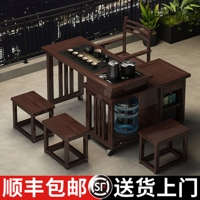 阳台旋转茶桌家用小型茶台可移A动实木喝茶桌椅组合多功能茶几套