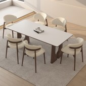 德利丰实木岩板餐桌椅家用法式 奶油中古风小户型长方形饭桌子