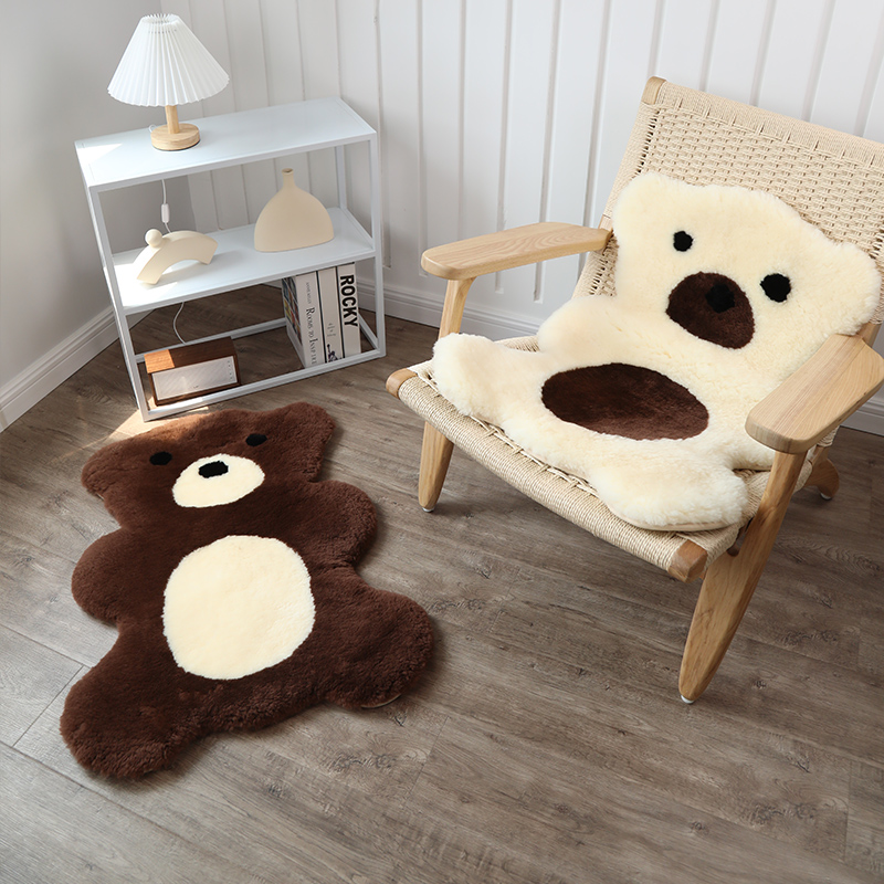 澳洲纯羊毛地毯卧室儿童房装饰地垫男孩女孩房间椅子坐垫卡通熊