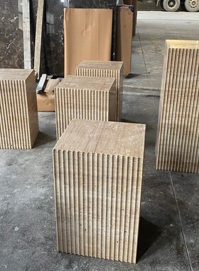 天然米洞石大理石摆件底座中式别墅装饰养生馆玄关大理石柱雕塑台